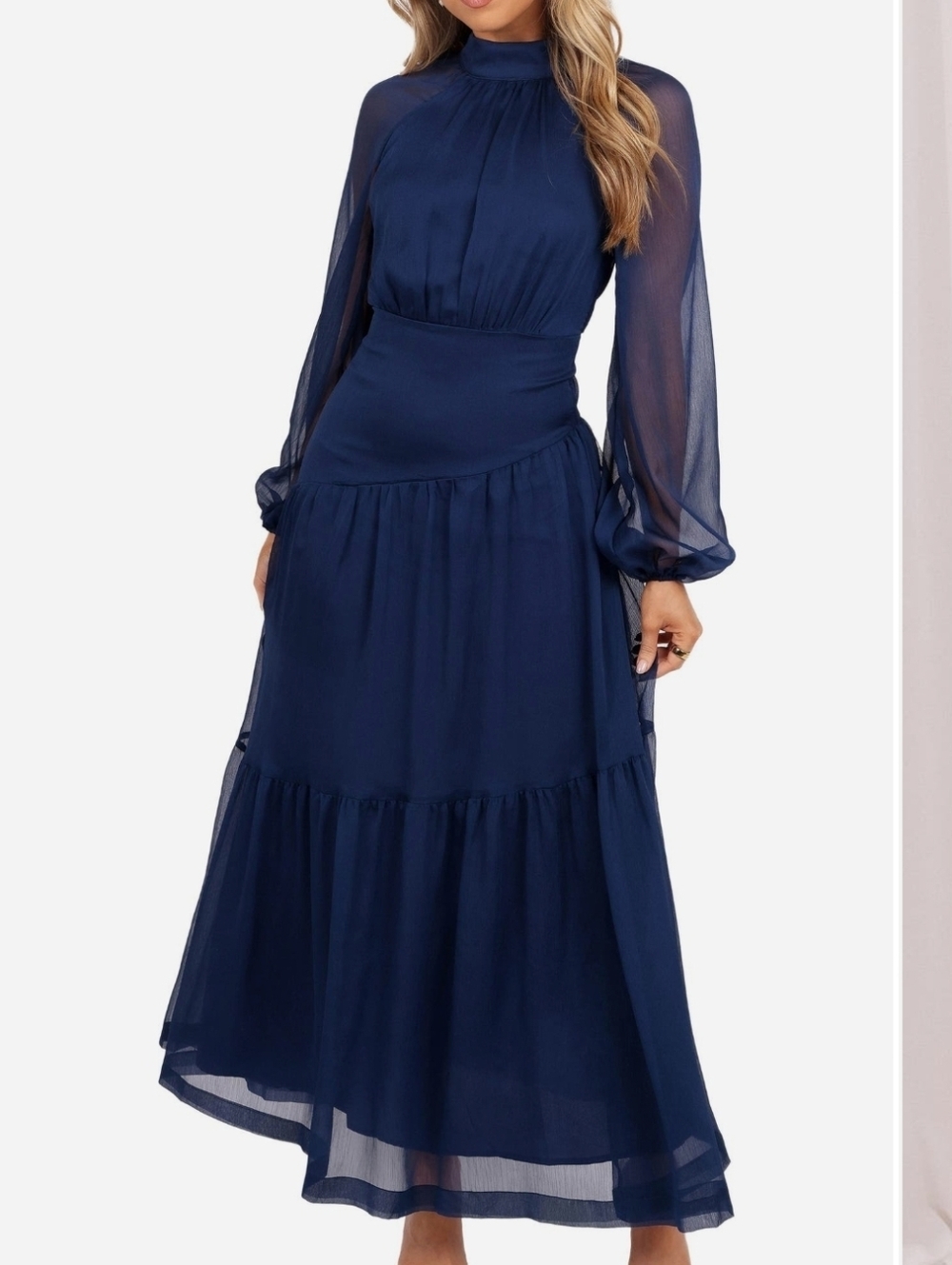 Women’s Navy Blue Long Sleeve Tiered Dress Is Super Flattering!! Size Medium=8